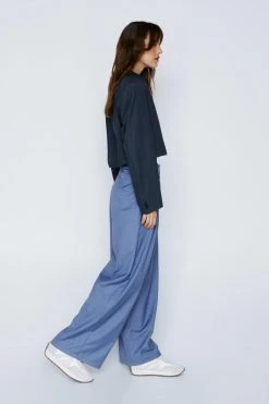 Premium Twill Pleated Wide Leg Pants 12 Premium Twill Pleated Wide Leg Pants -Nasty Gal Sales Store womens denim blue premium twill pleated wide leg pants