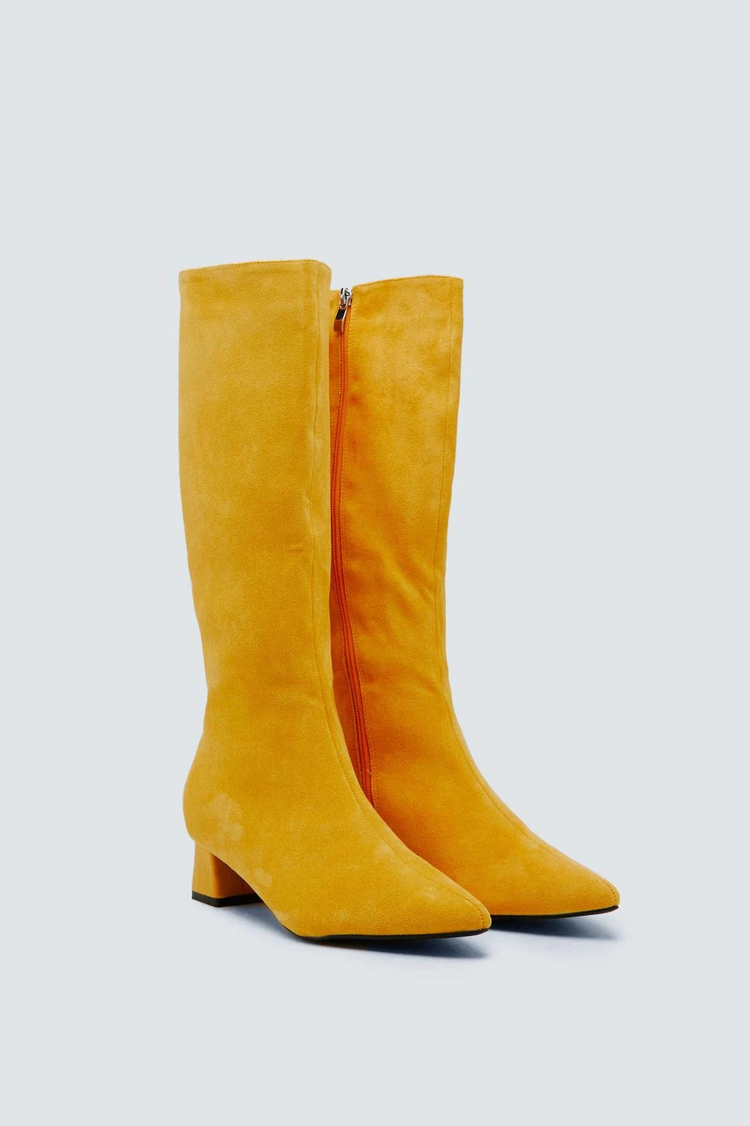 Bright Faux Suede Pointed Knee High Boots - Image 3