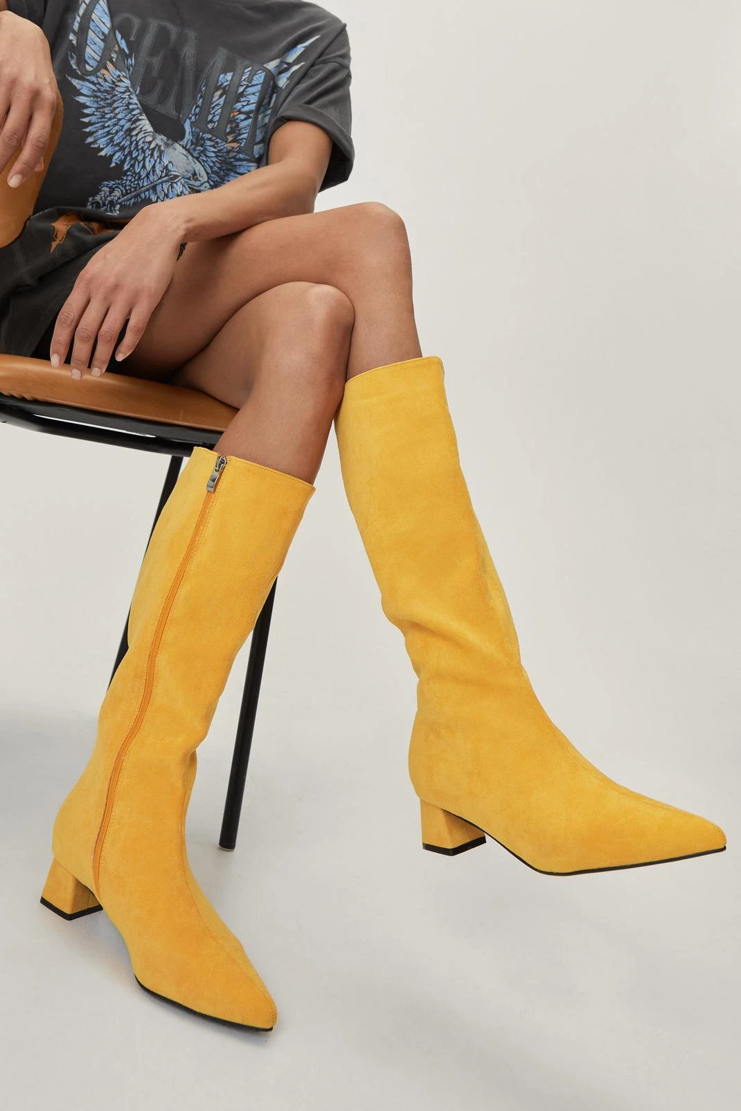Bright Faux Suede Pointed Knee High Boots - Image 4