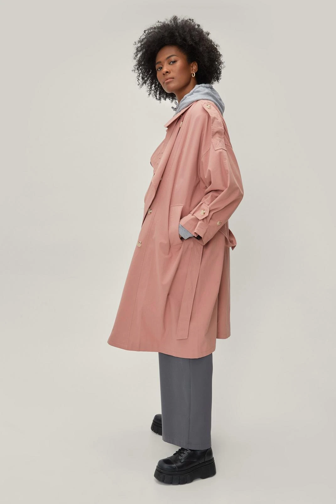 Belted Oversized Double Breasted Trench Coat - Image 2