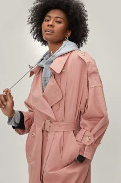 Belted Oversized Double Breasted Trench Coat