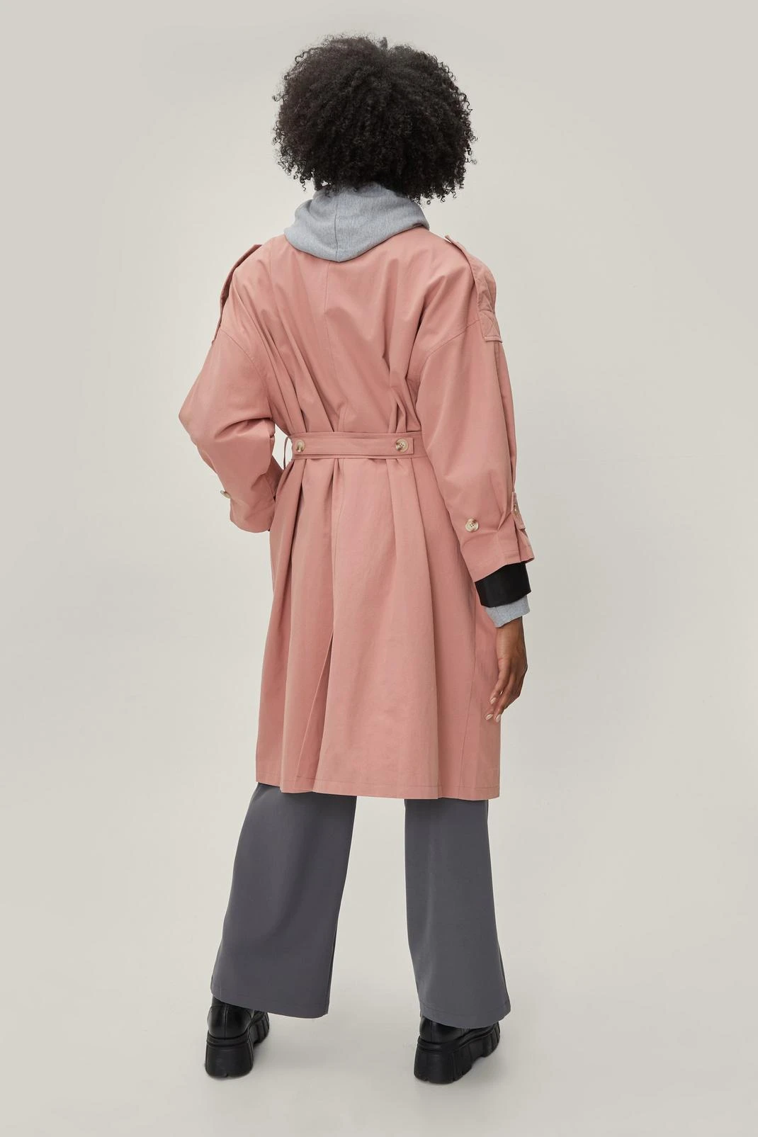 Belted Oversized Double Breasted Trench Coat - Image 3