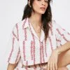 Aztec Striped Linen Cropped Shirt 2 Aztec Striped Linen Cropped Shirt -Nasty Gal Sales Store womens ecru aztec striped linen cropped shirt