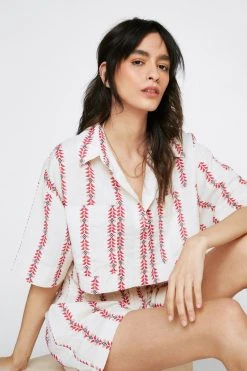 Aztec Striped Linen Cropped Shirt