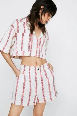 Aztec Striped Linen Cropped Shirt -Nasty Gal Sales Store womens ecru aztec striped linen cropped shirt 3