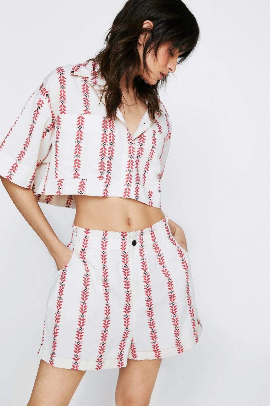 Aztec Striped Paperbag Waist Shorts 4 Aztec Striped Paperbag Waist Shorts - Image 2