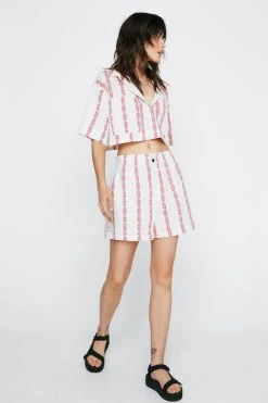 Aztec Striped Paperbag Waist Shorts 9 Aztec Striped Paperbag Waist Shorts -Nasty Gal Sales Store womens ecru aztec striped paperbag waist shorts 3