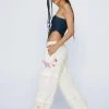 Embroidered Beaded Pocket Cargo Pants -Nasty Gal Sales Store womens ecru embroidered beaded pocket cargo pants