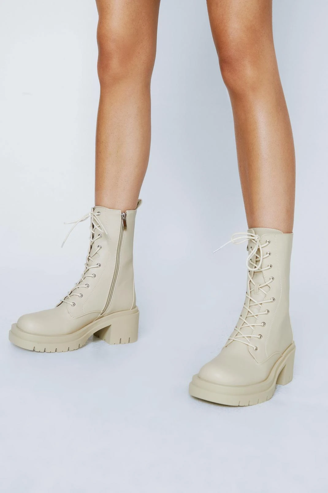 Faux Leather Biker Lace Up Boots