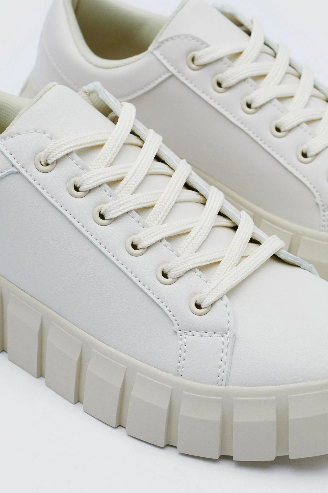 Faux Leather Chunky Lace Up Sneakers - Image 3