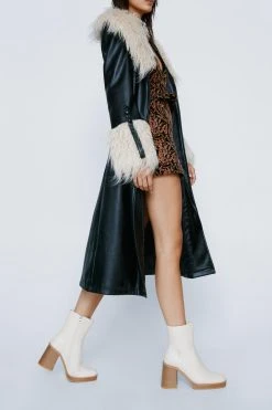 Faux Leather Platform Ankle Boots