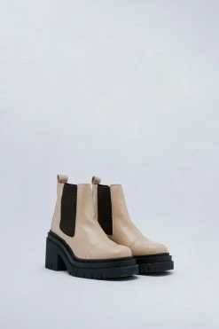 Leather Chunky Chelsea Boots -Nasty Gal Sales Store womens ecru leather chunky chelsea boots 1 2