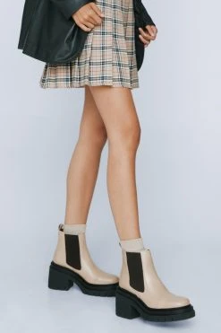 Leather Chunky Chelsea Boots -Nasty Gal Sales Store womens ecru leather chunky chelsea boots 1 3