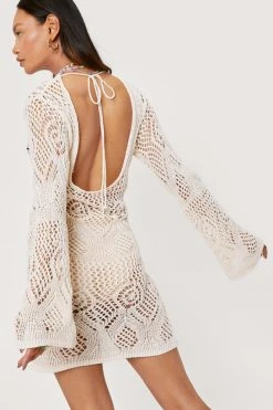 Petite Open Back Crochet Mini Dress -Nasty Gal Sales Store womens ecru petite open back crochet mini dress 2