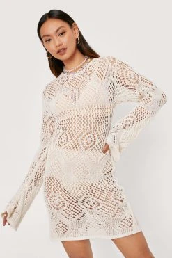 Petite Open Back Crochet Mini Dress -Nasty Gal Sales Store womens ecru petite open back crochet mini dress 3