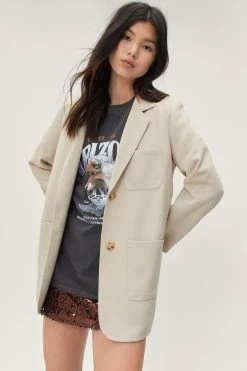Pocket Detail Fluid Single Breasted Blazer -Nasty Gal Sales Store womens ecru pocket detail fluid single breasted blazer 1