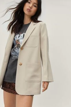 Pocket Detail Fluid Single Breasted Blazer -Nasty Gal Sales Store womens ecru pocket detail fluid single breasted blazer 3
