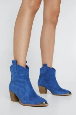 Faux Suede Metal Tip Western Boots