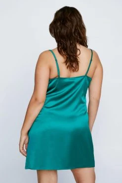 Plus Size Satin Cowl Mini Slip Dress -Nasty Gal Sales Store womens emerald plus size satin cowl mini slip dress 2