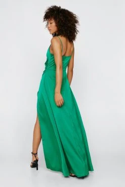 Satin V Neck Wrap Maxi Dress -Nasty Gal Sales Store womens emerald satin v neck slit maxi dress 5