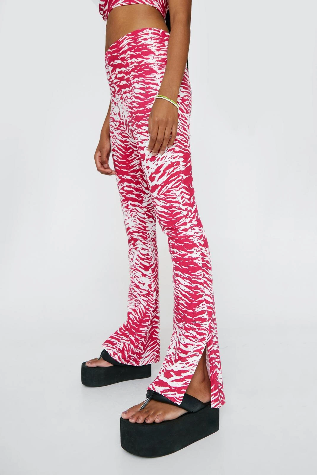 Zebra Print Flared Pants With Side Splits - Image 5