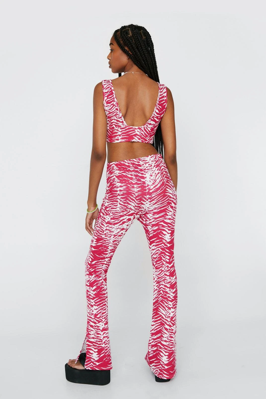 Zebra Print Flared Pants With Side Splits - Image 6