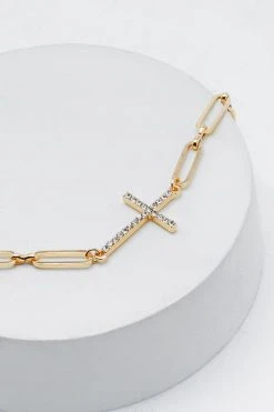 Diamante Cross Loop Necklace -Nasty Gal Sales Store womens gold diamante cross loop necklace 2