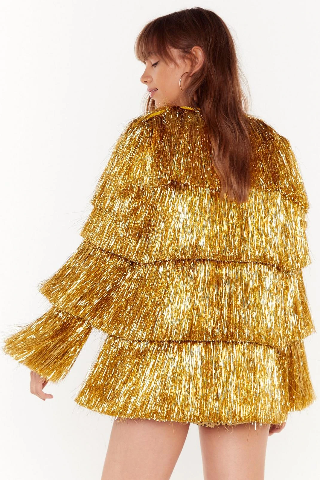 Metallic Tiered Tinsel Fringe Open Front Jacket 13 Metallic Tiered Tinsel Fringe Open Front Jacket - Image 11