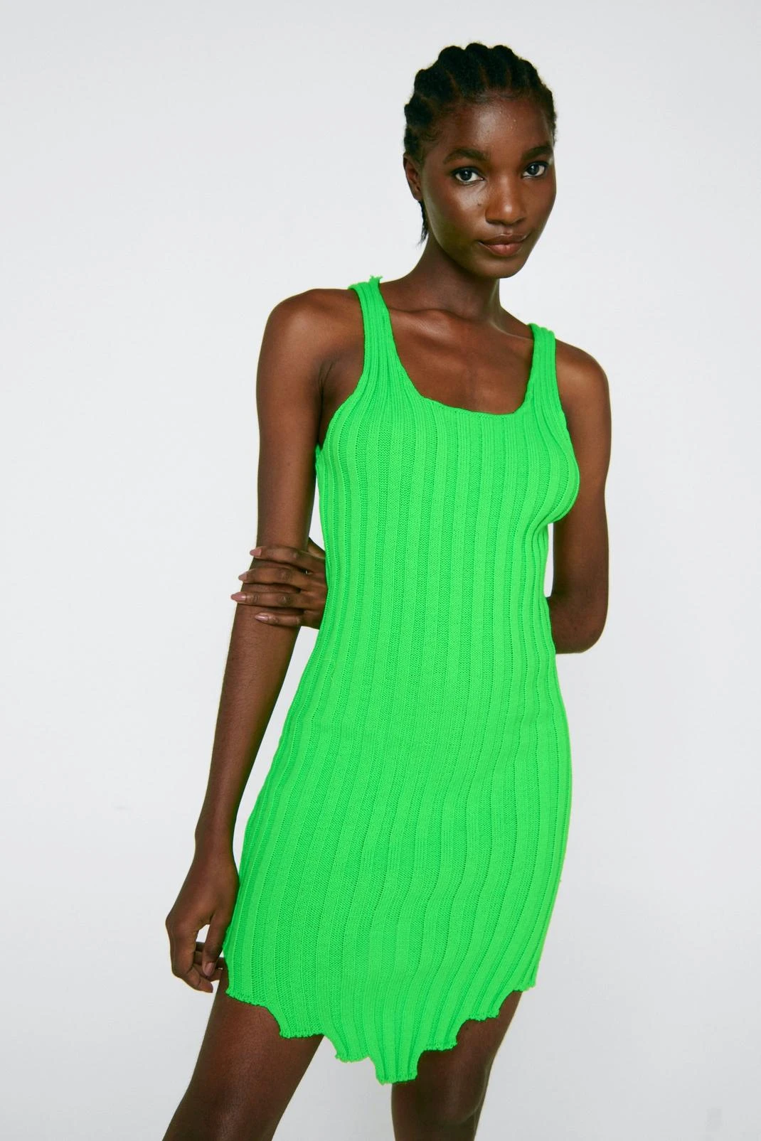 Asymmetric Hem Ribbed Knitted Mini Dress 7 Asymmetric Hem Ribbed Knitted Mini Dress - Image 5