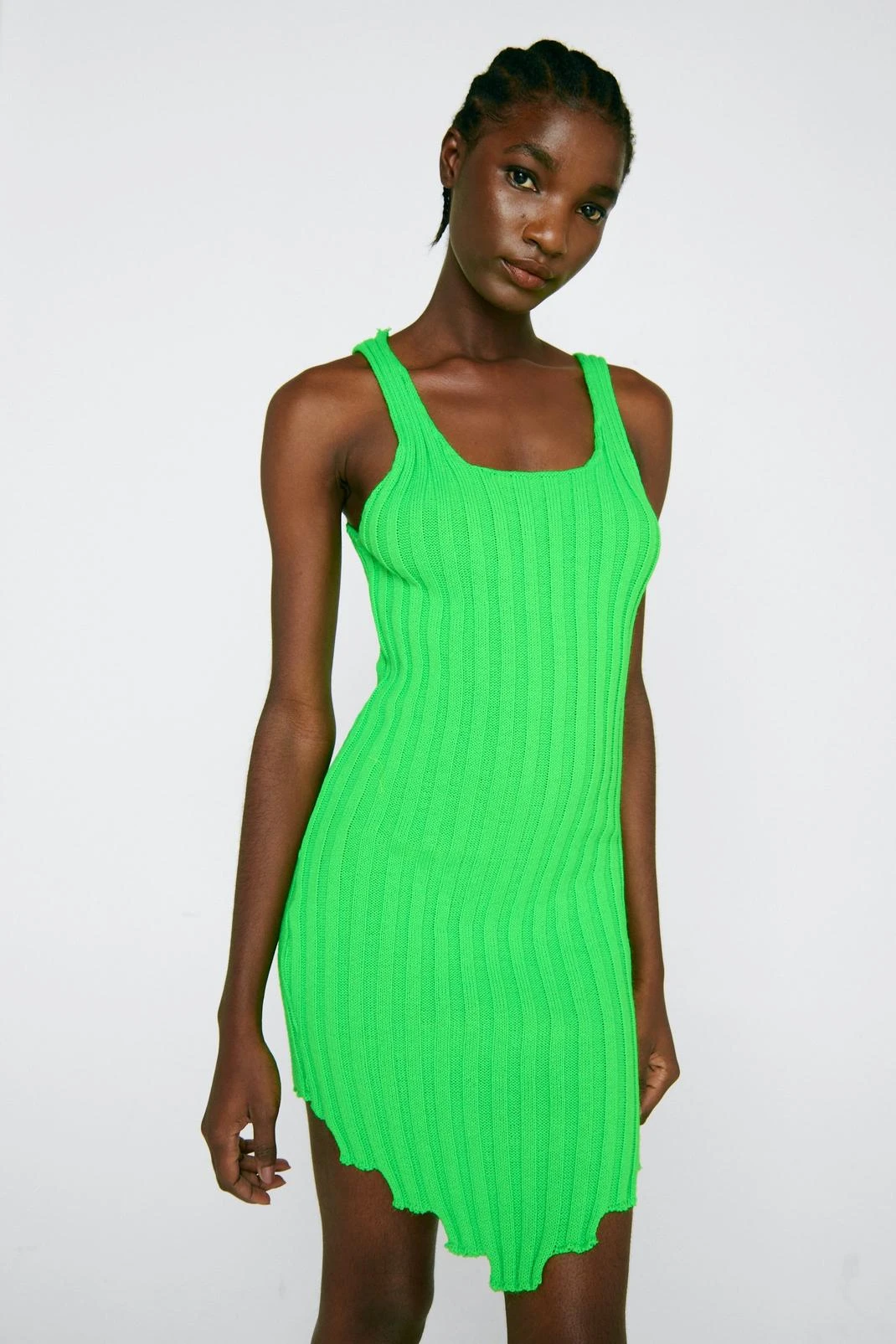 Asymmetric Hem Ribbed Knitted Mini Dress 12 Asymmetric Hem Ribbed Knitted Mini Dress - Image 10