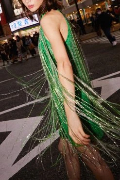 Beaded Fringe Mini Halter Dress -Nasty Gal Sales Store womens green beaded fringe mini halter dress 2