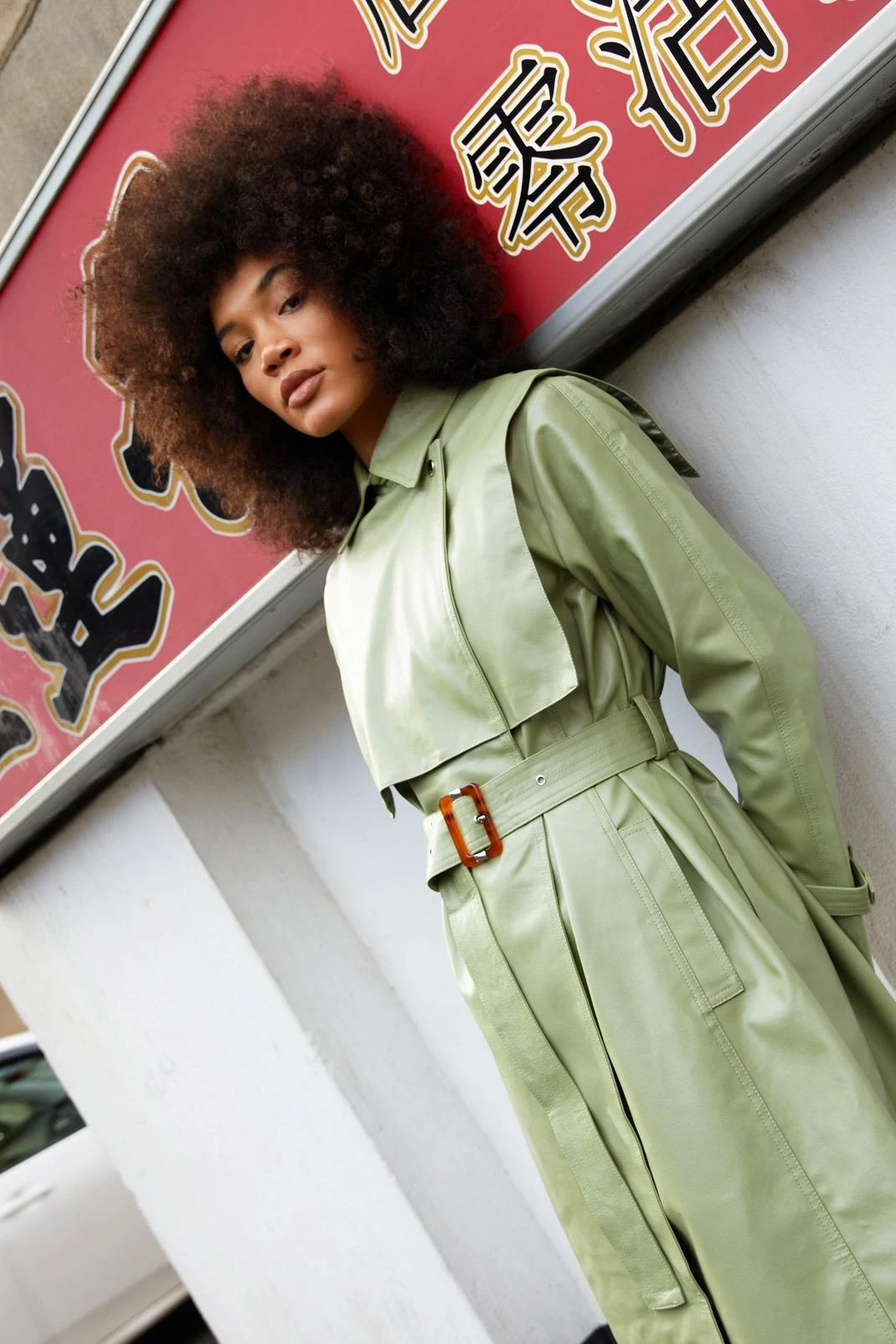 Belted Faux Leather Trench Coat - Image 7