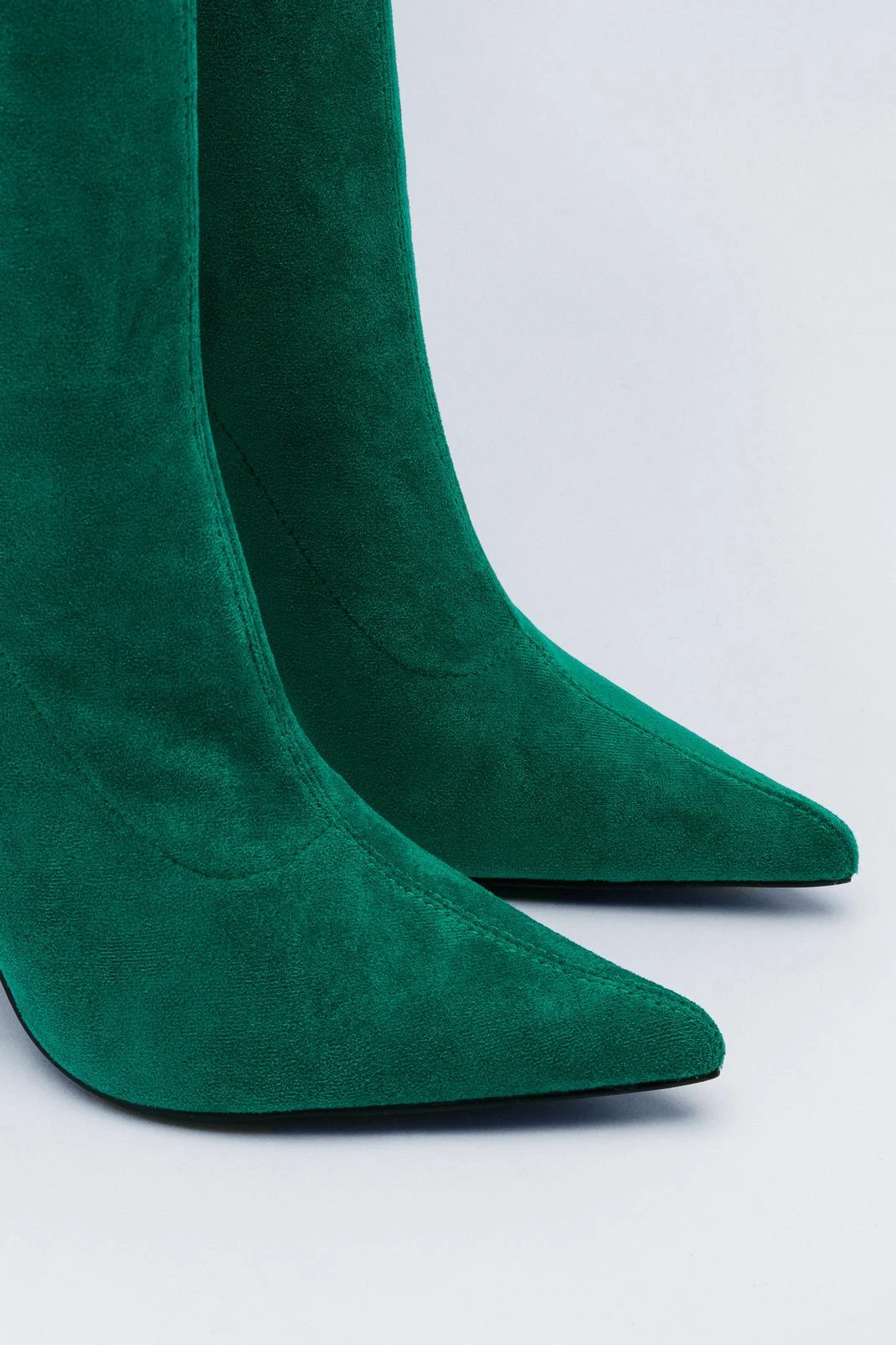 Faux Leather Feather Trim Knee High Boots - Image 3