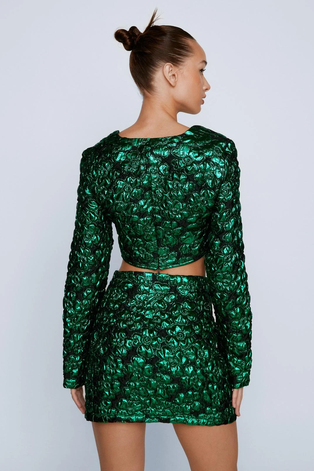 Floral Jacquard Tailored Cropped Jacket - Image 3