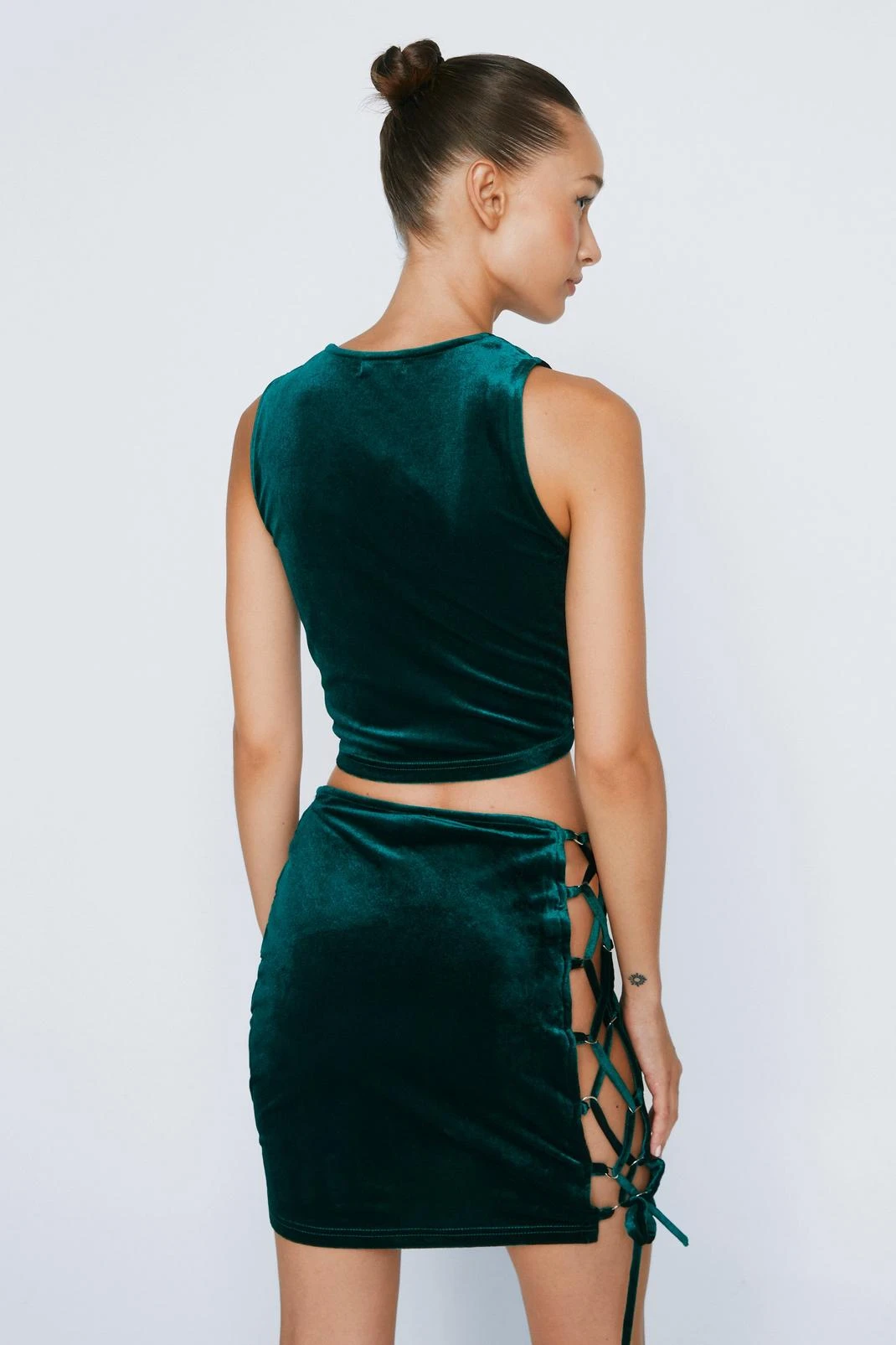 Lace Up Velvet Bodycon Mini Skirt - Image 6