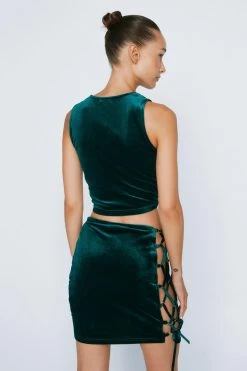 Lace Up Velvet Bodycon Mini Skirt 14 Lace Up Velvet Bodycon Mini Skirt -Nasty Gal Sales Store womens green lace up velvet bodycon mini skirt 5