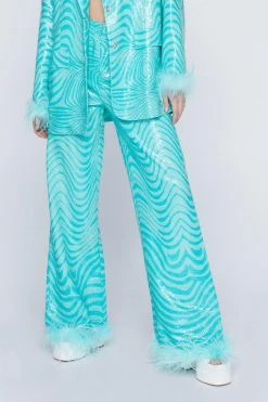 Alternative view of Marble Print Tailored Pants With Feather Trims