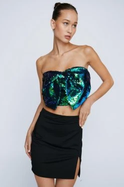 Alternative view of Petite Sequin Bow Detail Bandeau Top