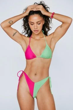 Recycled Color Block Triangle Tie Up Bikini Set 14 Recycled Color Block Triangle Tie Up Bikini Set -Nasty Gal Sales Store womens green recycled color block triangle tie bikini set 2