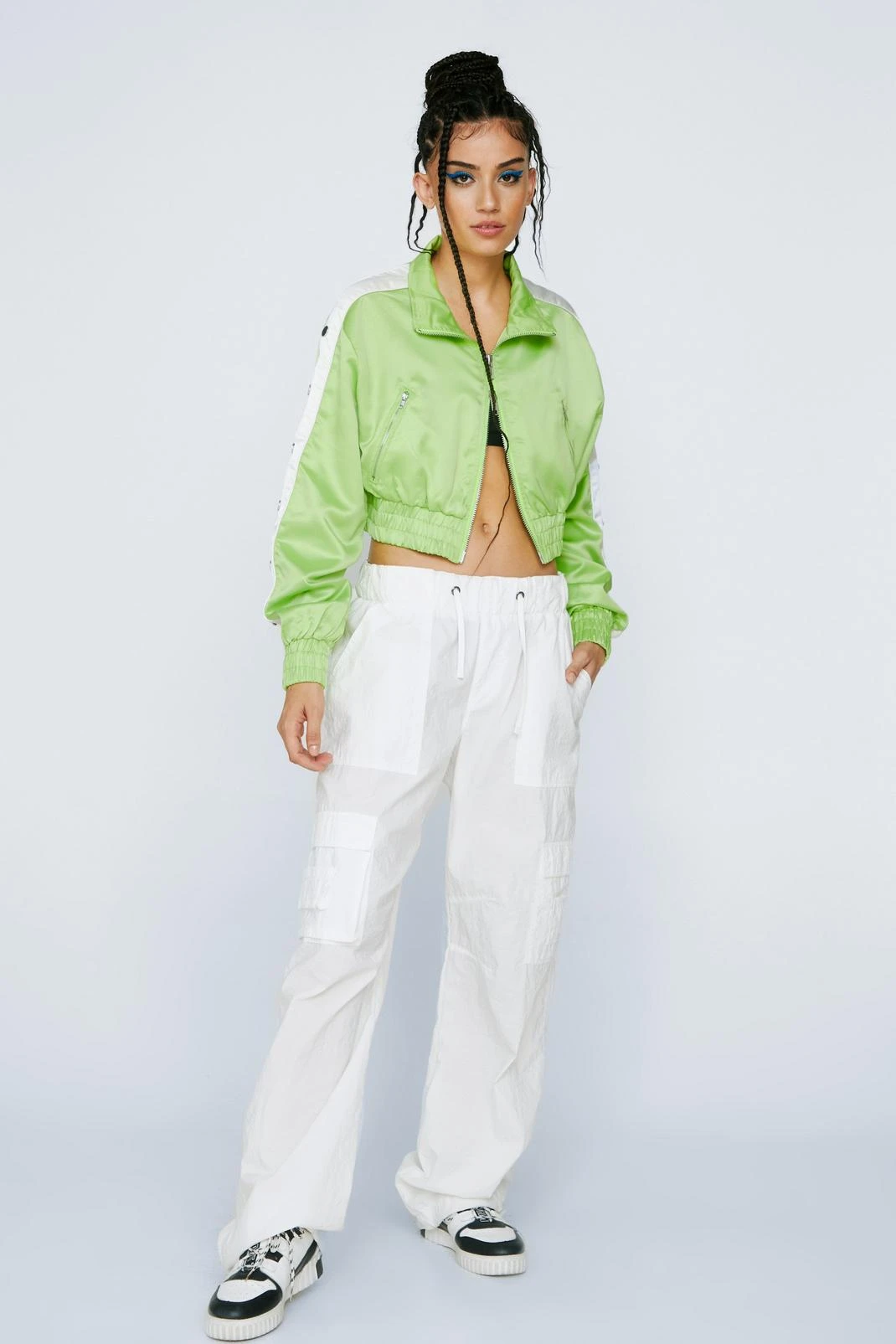 Satin Zip Through Popper Detail Jacket - Image 4