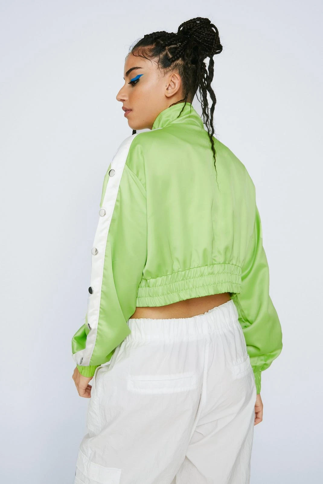Satin Zip Through Popper Detail Jacket - Image 6