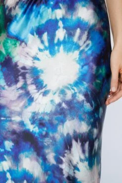 Tie Dye Printed Satin Bias Maxi Skirt