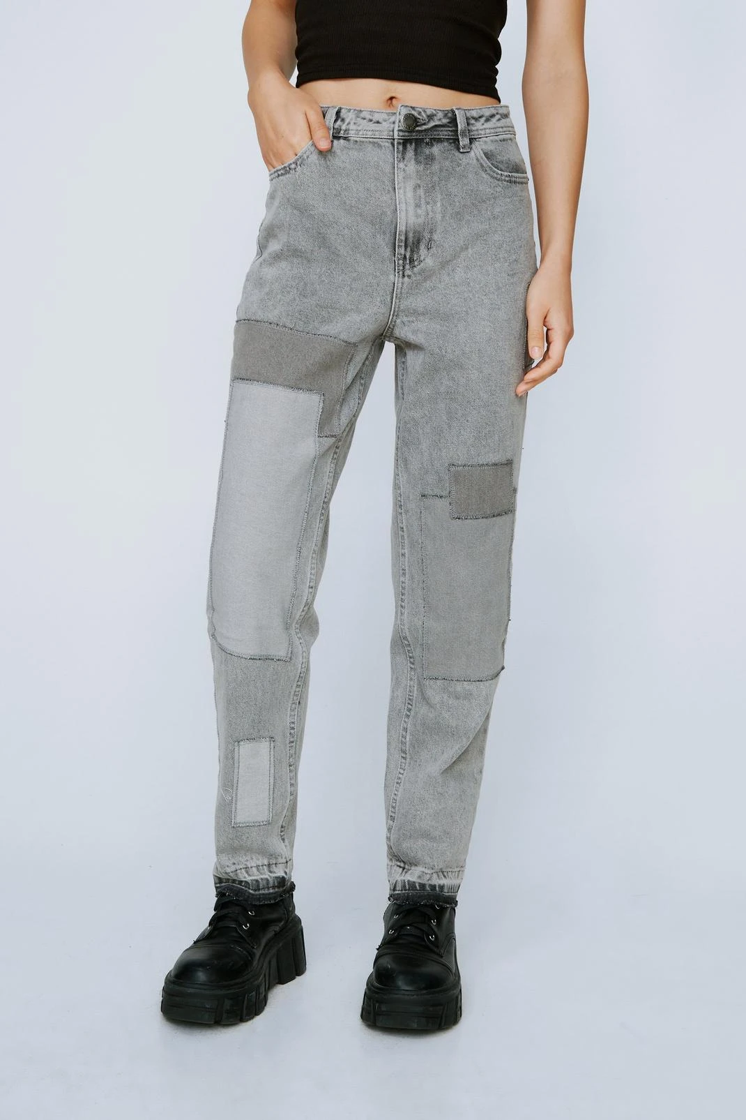 Organic Denim Patchwork Mom Jeans - Image 2