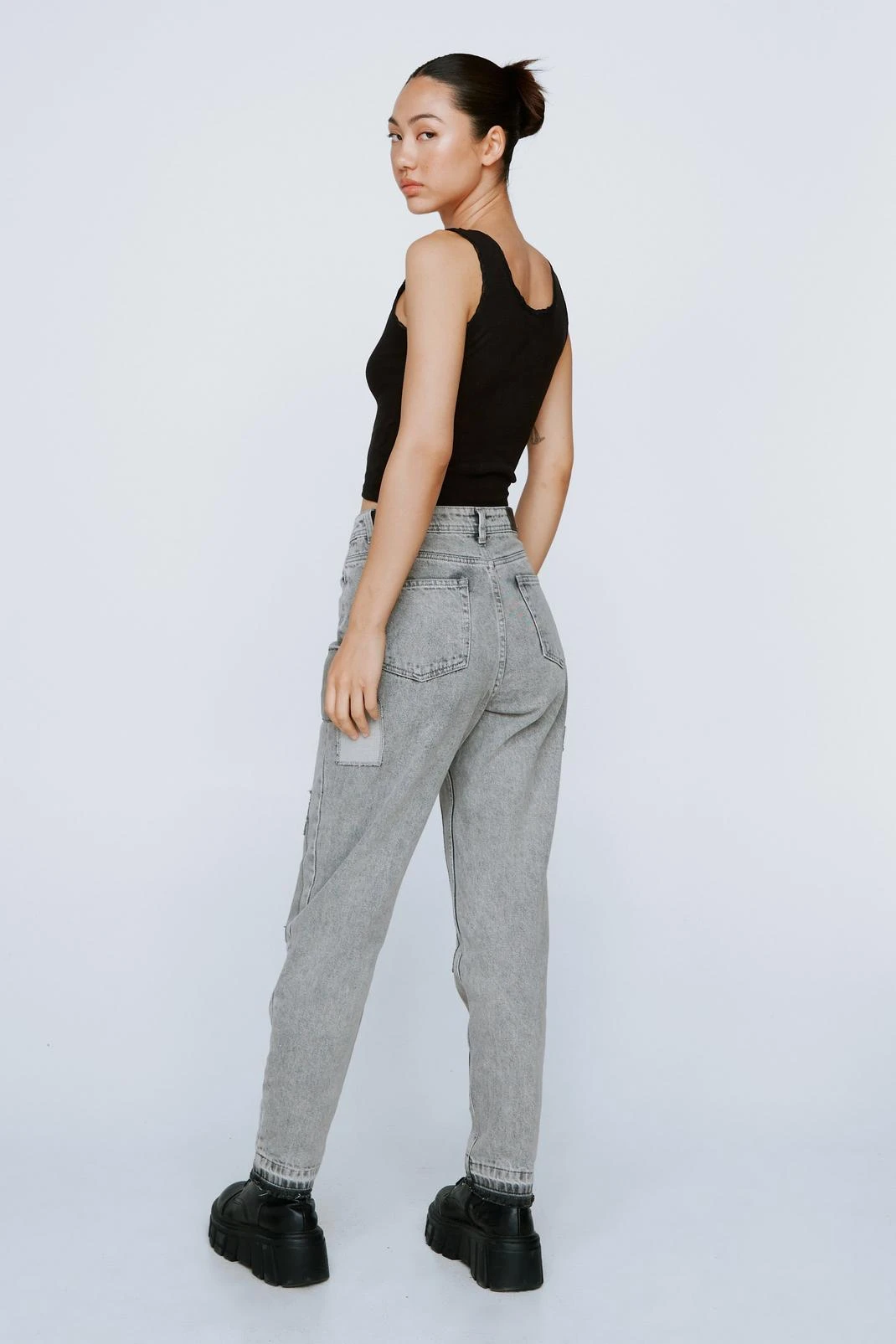 Organic Denim Patchwork Mom Jeans - Image 3