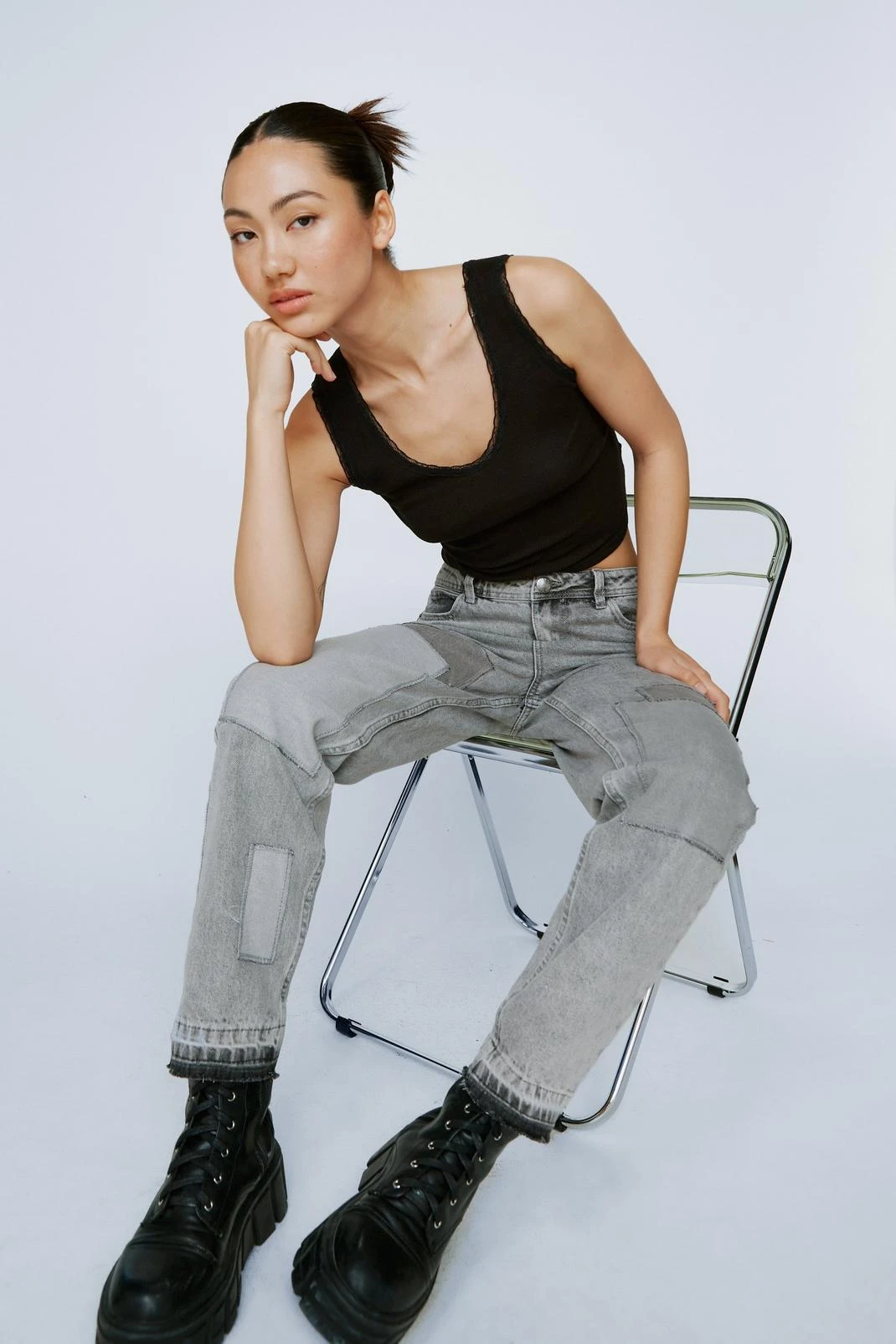 Organic Denim Patchwork Mom Jeans - Image 7