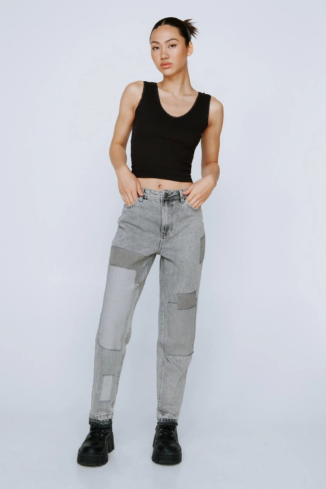 Organic Denim Patchwork Mom Jeans