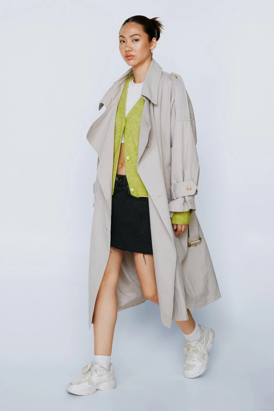 Belted Oversized Double Breasted Trench Coat - Image 7