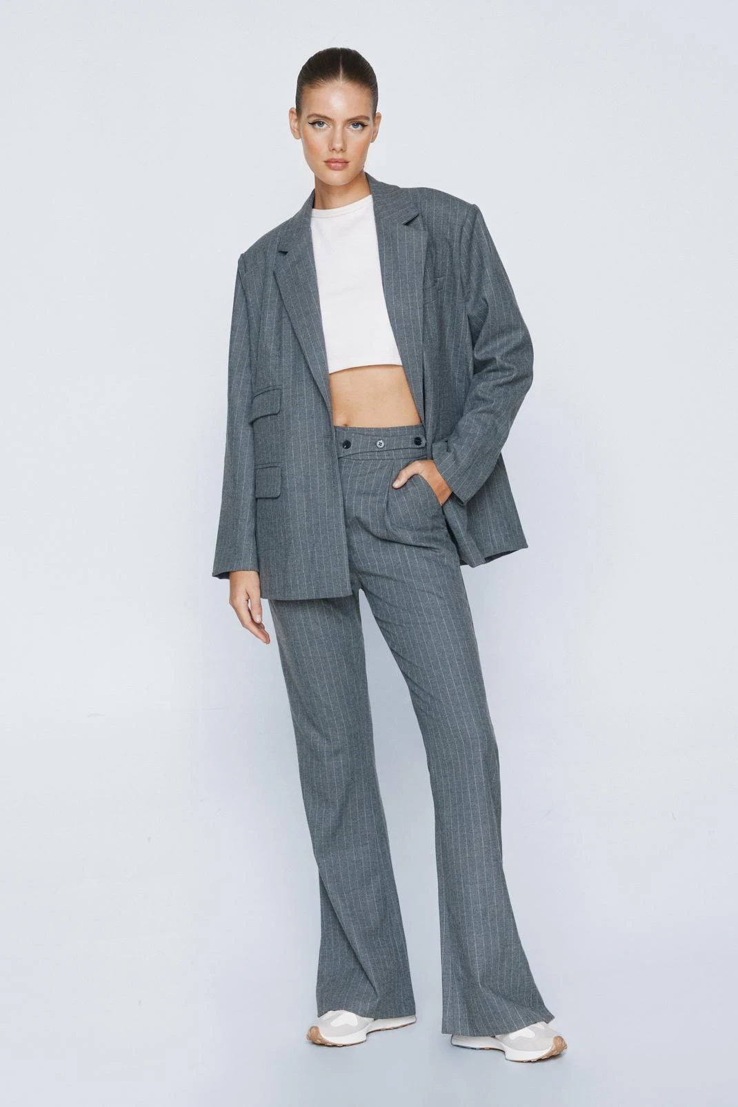 Pinstripe Tailored Flare Pants - Image 4
