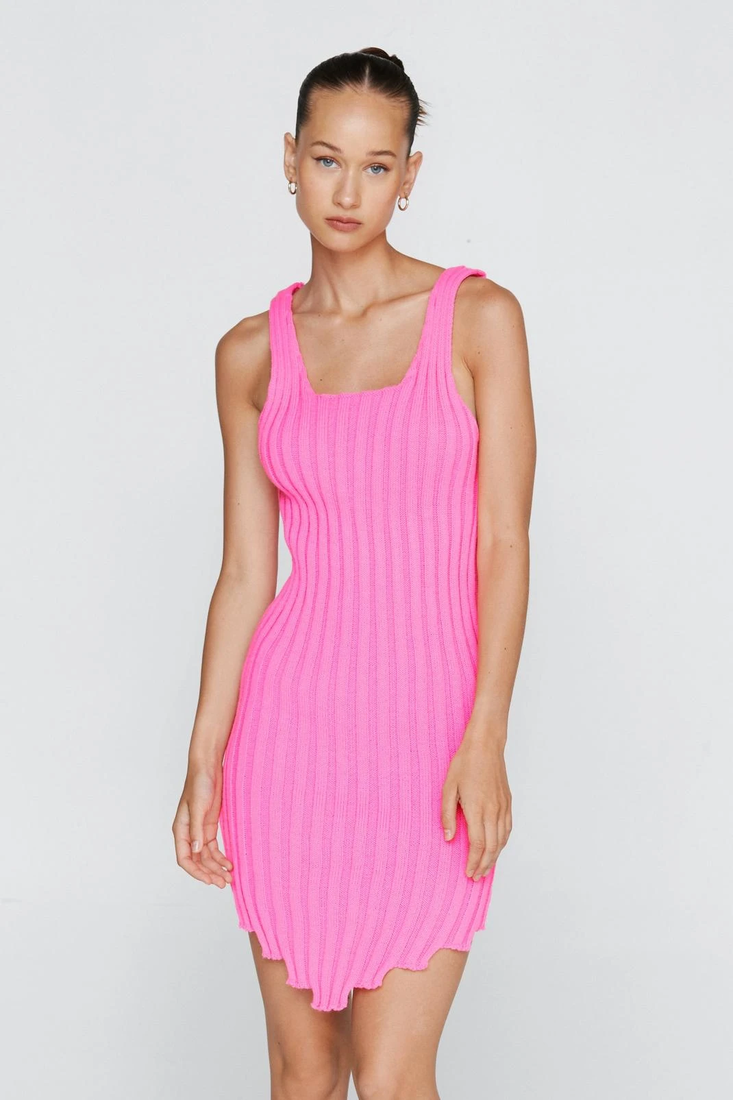 Asymmetric Hem Ribbed Knitted Mini Dress 4 Asymmetric Hem Ribbed Knitted Mini Dress - Image 2