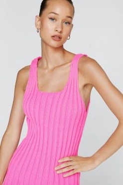 Asymmetric Hem Ribbed Knitted Mini Dress